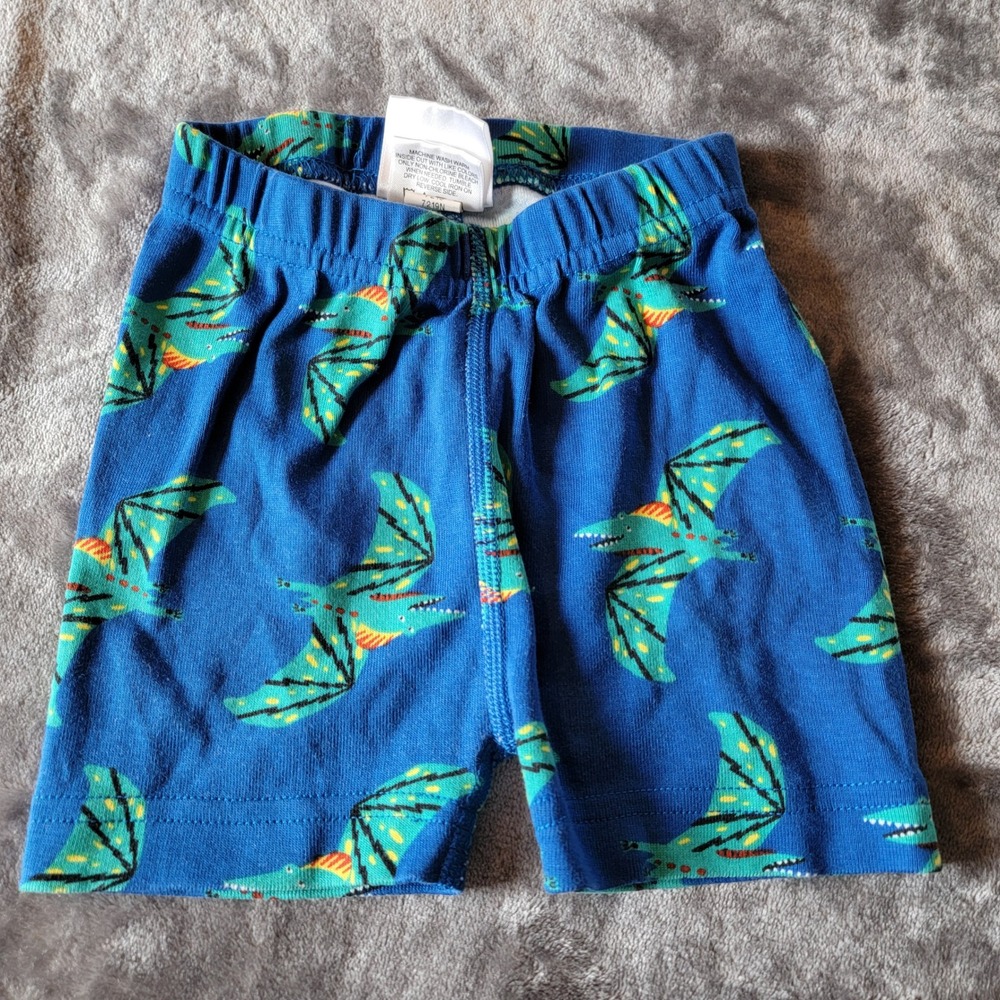 Hanna Andersson Pajama Shorts Kids Sz 3 Blue Excellent Pterodactyl Dinosaur 855